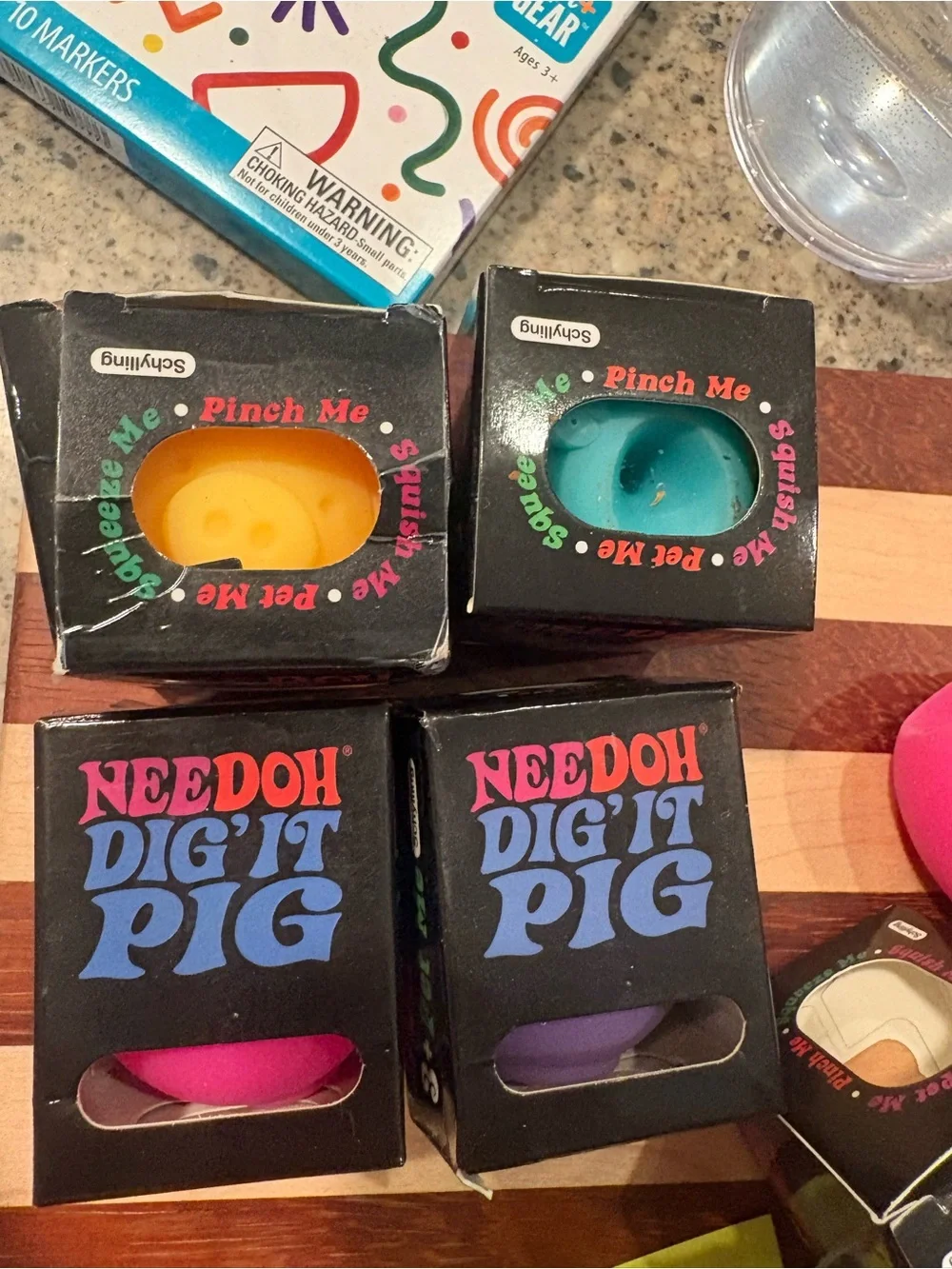 Needoh Dig' It Pig Squeeze Toys -  4 Pack SPECIAL Pink , Purple, Yellow & Green